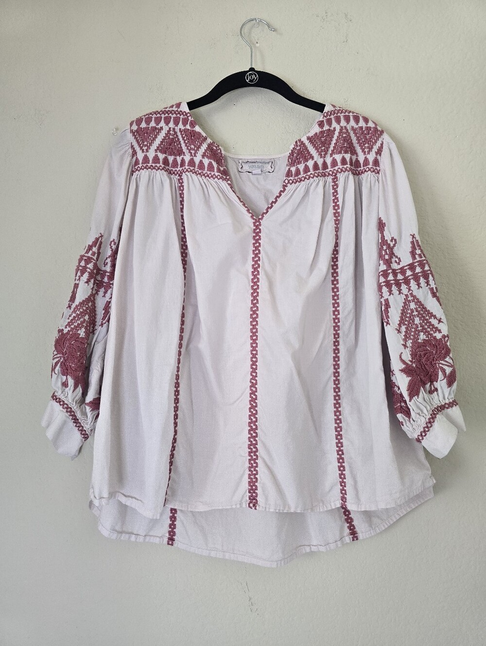 JOHNNY WAS JOSIANE SLEEVE TIE BLOUSE TUNIC TOP Medium Embroidered